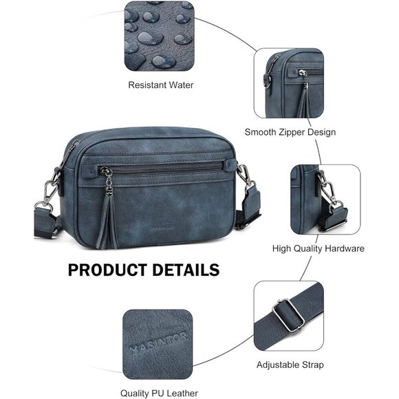 Vegan Leather Crossbody Purse Women Adjustable Tassel Multi-Pocket Travel Everyd - Picture 5 of 8